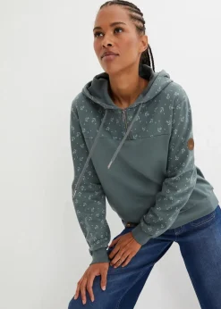 Damen bonprix Nachhaltigere Materialien|Kapuzensweatshirt mit Reißverschluss aus reiner Baumwolle