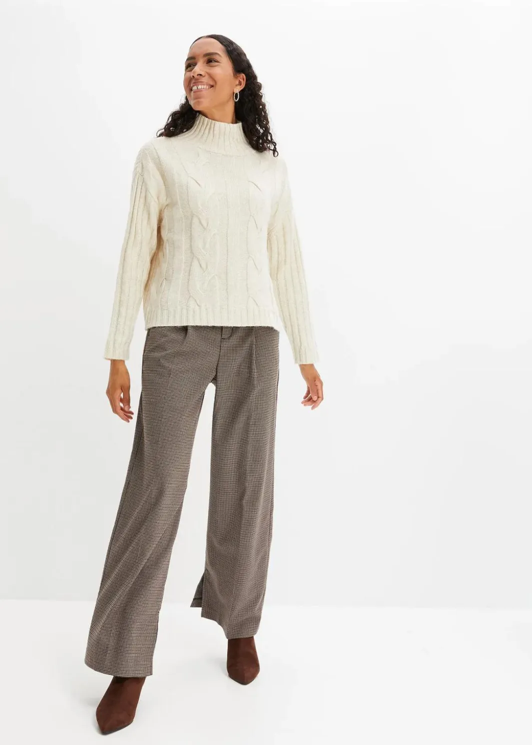 New Karierte Bundfaltenhose mit abnehmbarer Kette Damen Hosen