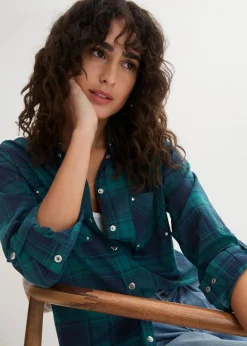 Damen bonprix Blusen & Tuniken|Bekleidung·Jacken & Mäntel|Karierte Hemdbluse aus reiner Baumwolle