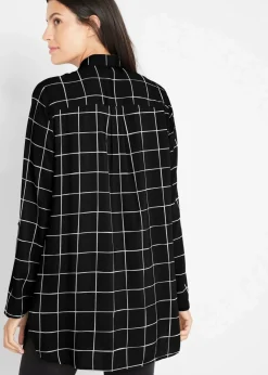Clearance Karierte Longbluse mit Taschen Damen Bekleidung·Jacken & Mäntel|Blusen & Tuniken