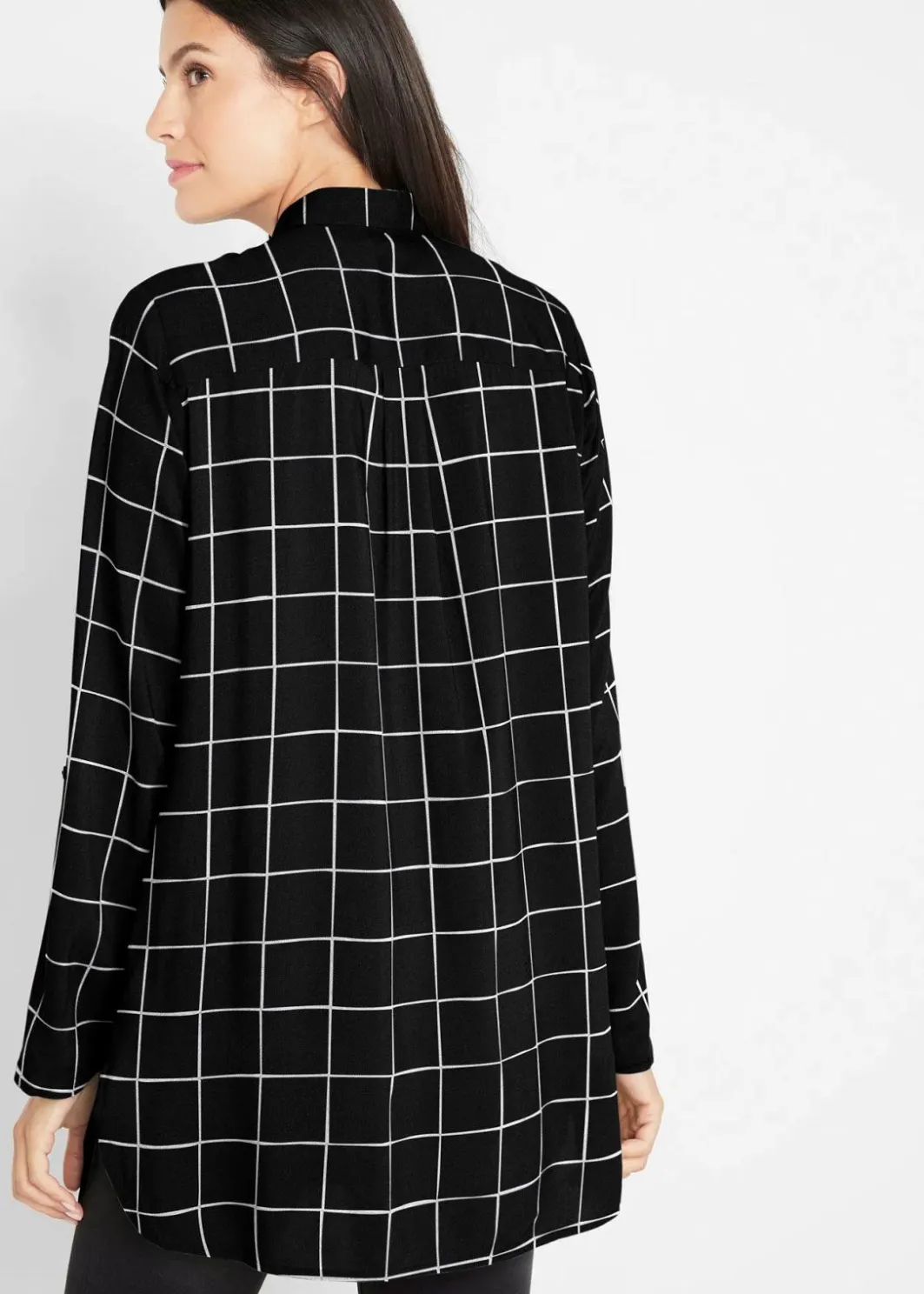 Clearance Karierte Longbluse mit Taschen Damen Bekleidung·Jacken & Mäntel|Blusen & Tuniken