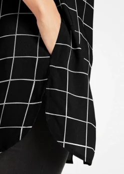 Clearance Karierte Longbluse mit Taschen Damen Bekleidung·Jacken & Mäntel|Blusen & Tuniken