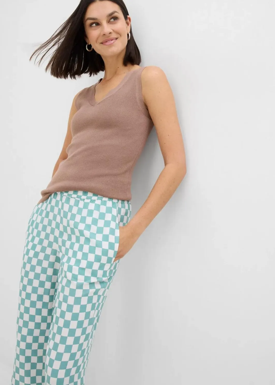 Best Karierte Marlenehose aus fließender Viskose Damen Bekleidung·Kleider|Hosen