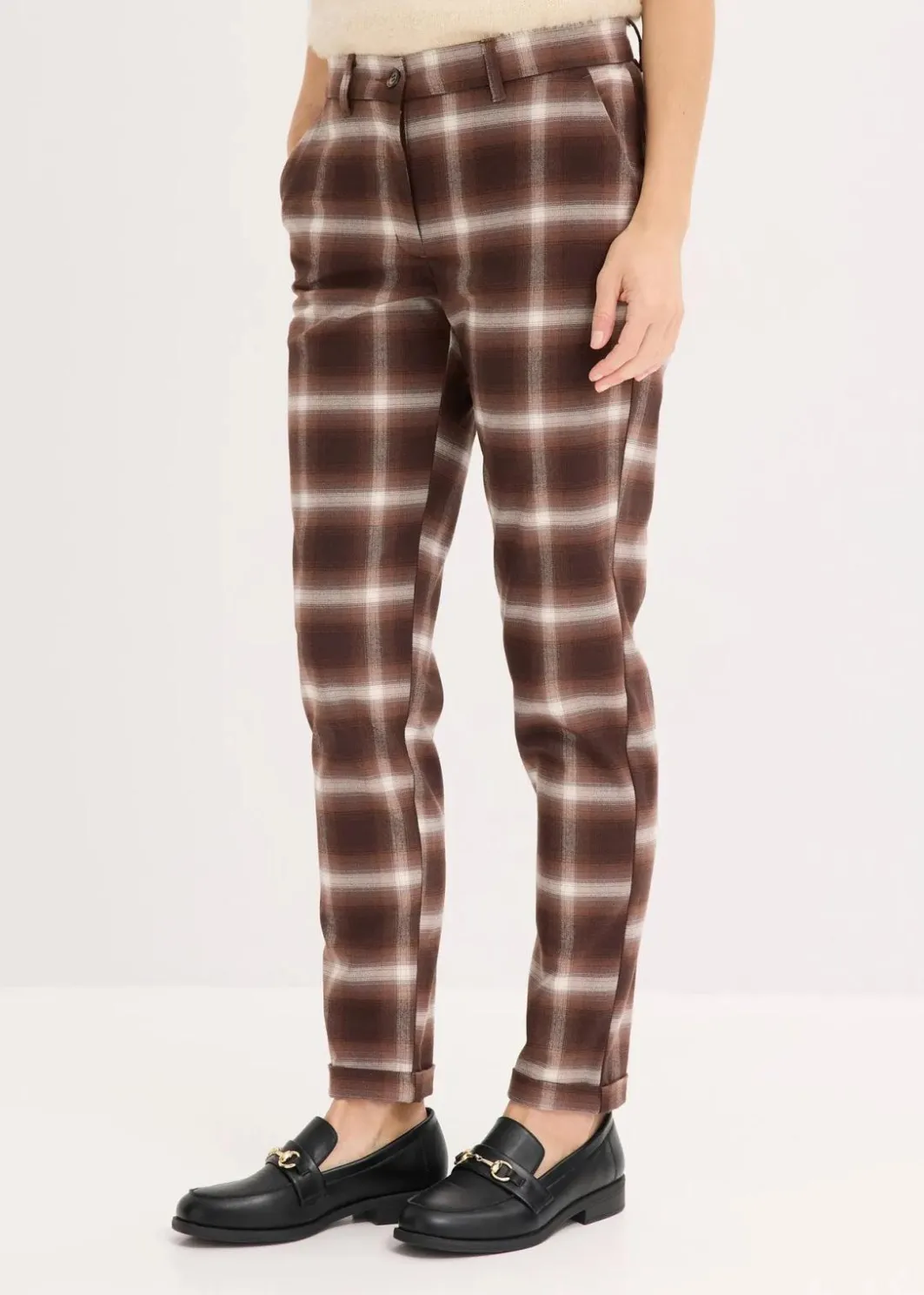 Damen bonprix Bekleidung·Kleider|Hosen|Karohose mit Umschlag
