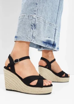 Damen bonprix Sommerschuhe|Keilsandaletten in Bast-Optik
