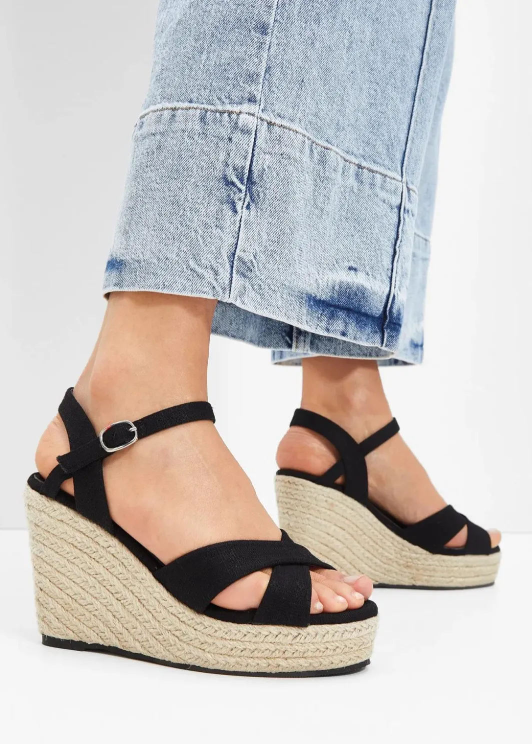 Damen bonprix Sommerschuhe|Keilsandaletten in Bast-Optik