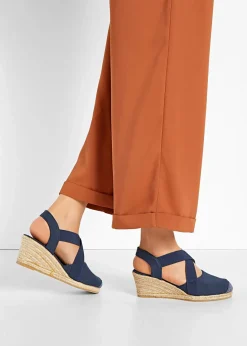 Damen bonprix Strandmode|Sommerschuhe|Keilsandaletten mit elastischen Riemen