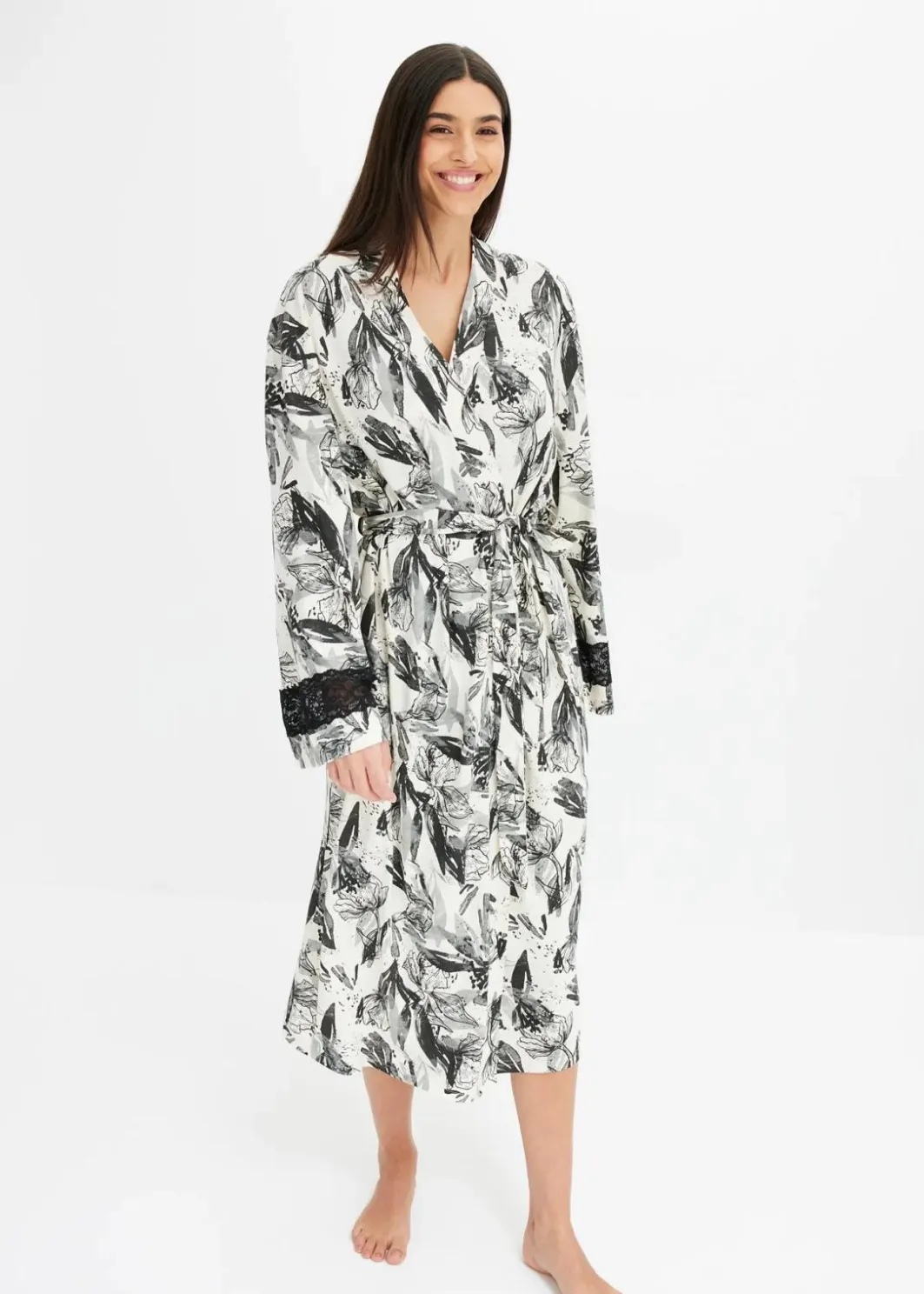 Kimono Bademantel aus softem Viskose-Mix Damen Wäsche·Bademäntel|Bademäntel