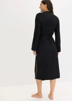 Damen bonprix Wäsche·Bademäntel|Bademäntel|Kimono Morgenmantel mit zarter Glitzerspitze