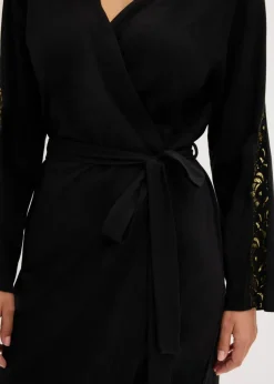 Damen bonprix Wäsche·Bademäntel|Bademäntel|Kimono Morgenmantel mit zarter Glitzerspitze