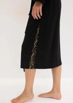 Damen bonprix Wäsche·Bademäntel|Bademäntel|Kimono Morgenmantel mit zarter Glitzerspitze