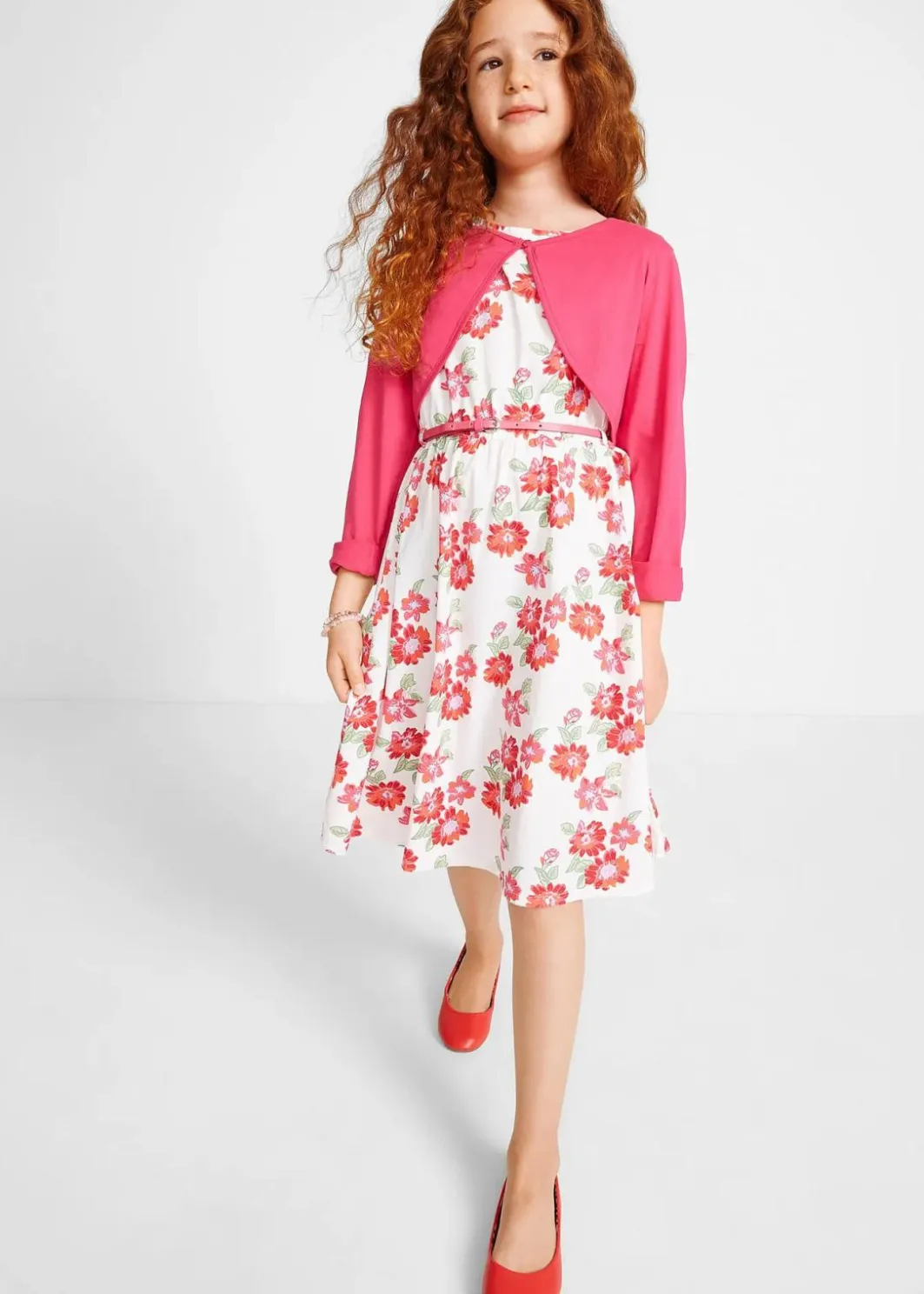 Kinder bonprix Mädchen 9-16 Jahre·Kleider & Jumpsuits|Kleid + Gürtel + Bolero (3-tlg. Set)