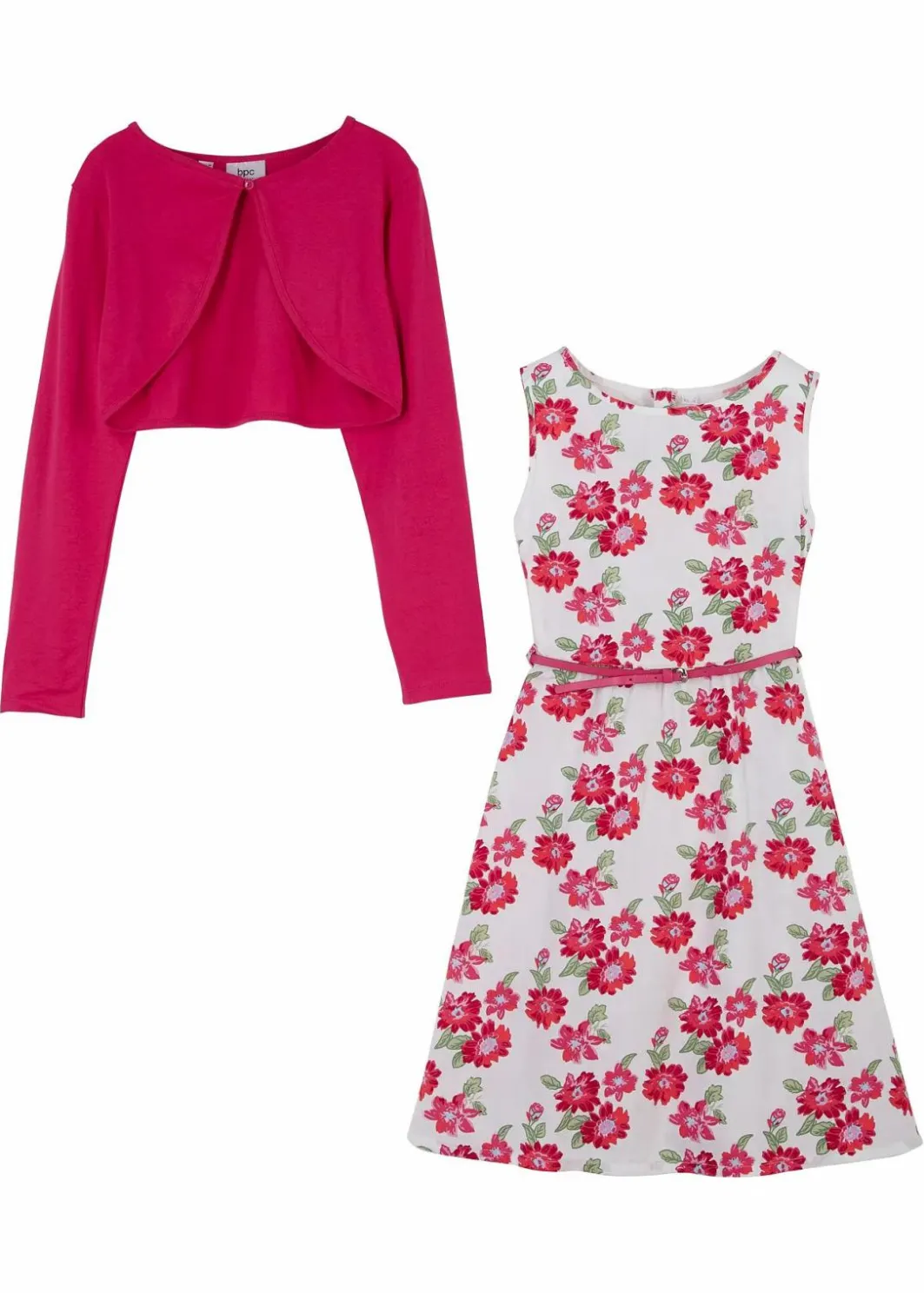 Kinder bonprix Mädchen 9-16 Jahre·Kleider & Jumpsuits|Kleid + Gürtel + Bolero (3-tlg. Set)