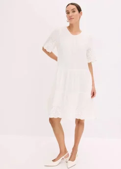 Damen bonprix Bekleidung·Pullover & Strickjacken|Kleider|Kleid aus Musselin mit Lochstickerei