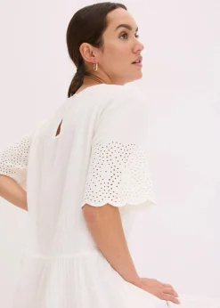 Damen bonprix Bekleidung·Pullover & Strickjacken|Kleider|Kleid aus Musselin mit Lochstickerei