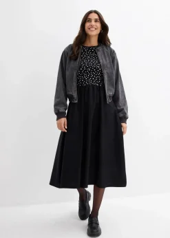 Damen bonprix Bekleidung·Pullover & Strickjacken|Kleider|Kleid im Materialmix aus reiner Baumwolle