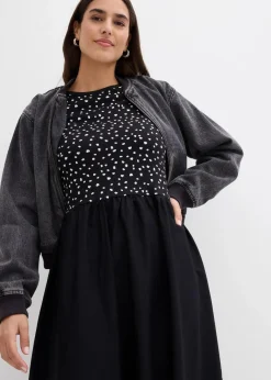 Damen bonprix Bekleidung·Pullover & Strickjacken|Kleider|Kleid im Materialmix aus reiner Baumwolle