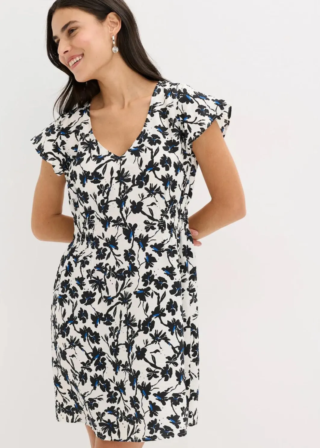 Damen bonprix Kleider|Kleid mit Flügelärmeln aus strukturiertem Material