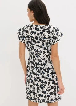 Damen bonprix Kleider|Kleid mit Flügelärmeln aus strukturiertem Material
