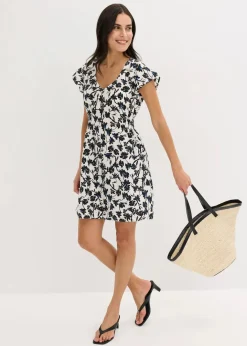 Damen bonprix Kleider|Kleid mit Flügelärmeln aus strukturiertem Material