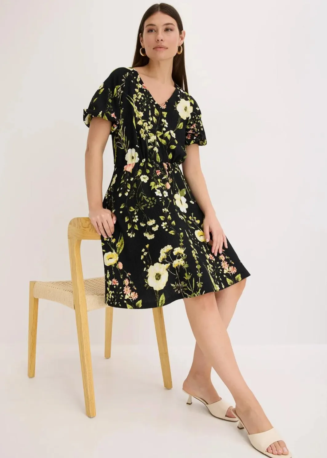 Damen bonprix Bekleidung·Pullover & Strickjacken|Kleider|Kleid mit Puffärmeln