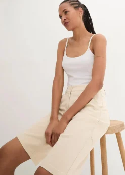 Damen bonprix Hosen|Shorts|Knielange Baumwoll-Bermuda mit Utility-Details