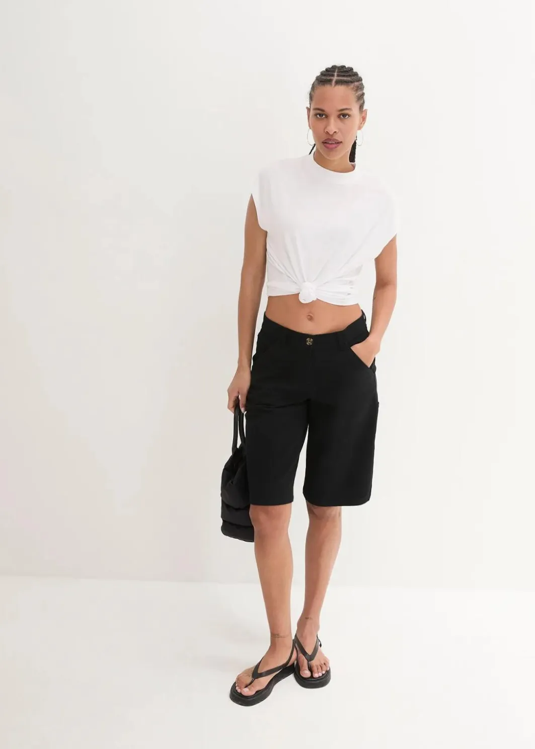Damen bonprix Bekleidung·Outdoorbekleidung|Bekleidung·Kleider|Knielange Baumwoll-Bermuda mit Utility-Details