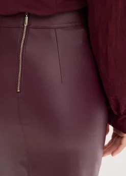 Damen bonprix Bekleidung·Sportbekleidung|Röcke|Knielanger Lederimitat-Rock mit figurbetonter Passform