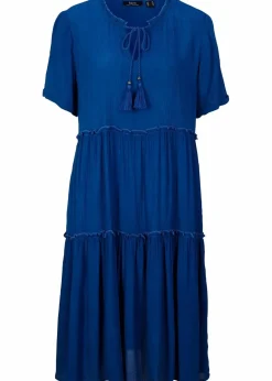 Outlet Knieumspielendes Viskose-Crinkle-Kleid mit Ausschnittdetail Damen Kleider|Bekleidung·Pullover & Strickjacken