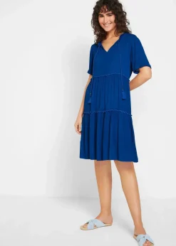Outlet Knieumspielendes Viskose-Crinkle-Kleid mit Ausschnittdetail Damen Kleider|Bekleidung·Pullover & Strickjacken