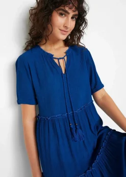 Outlet Knieumspielendes Viskose-Crinkle-Kleid mit Ausschnittdetail Damen Kleider|Bekleidung·Pullover & Strickjacken