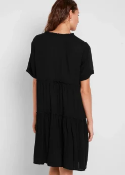 Online Knieumspielendes Viskose-Crinkle-Kleid mit Ausschnittdetail Damen Bekleidung·Pullover & Strickjacken|Kleider