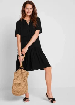 Online Knieumspielendes Viskose-Crinkle-Kleid mit Ausschnittdetail Damen Bekleidung·Pullover & Strickjacken|Kleider