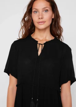 Online Knieumspielendes Viskose-Crinkle-Kleid mit Ausschnittdetail Damen Bekleidung·Pullover & Strickjacken|Kleider
