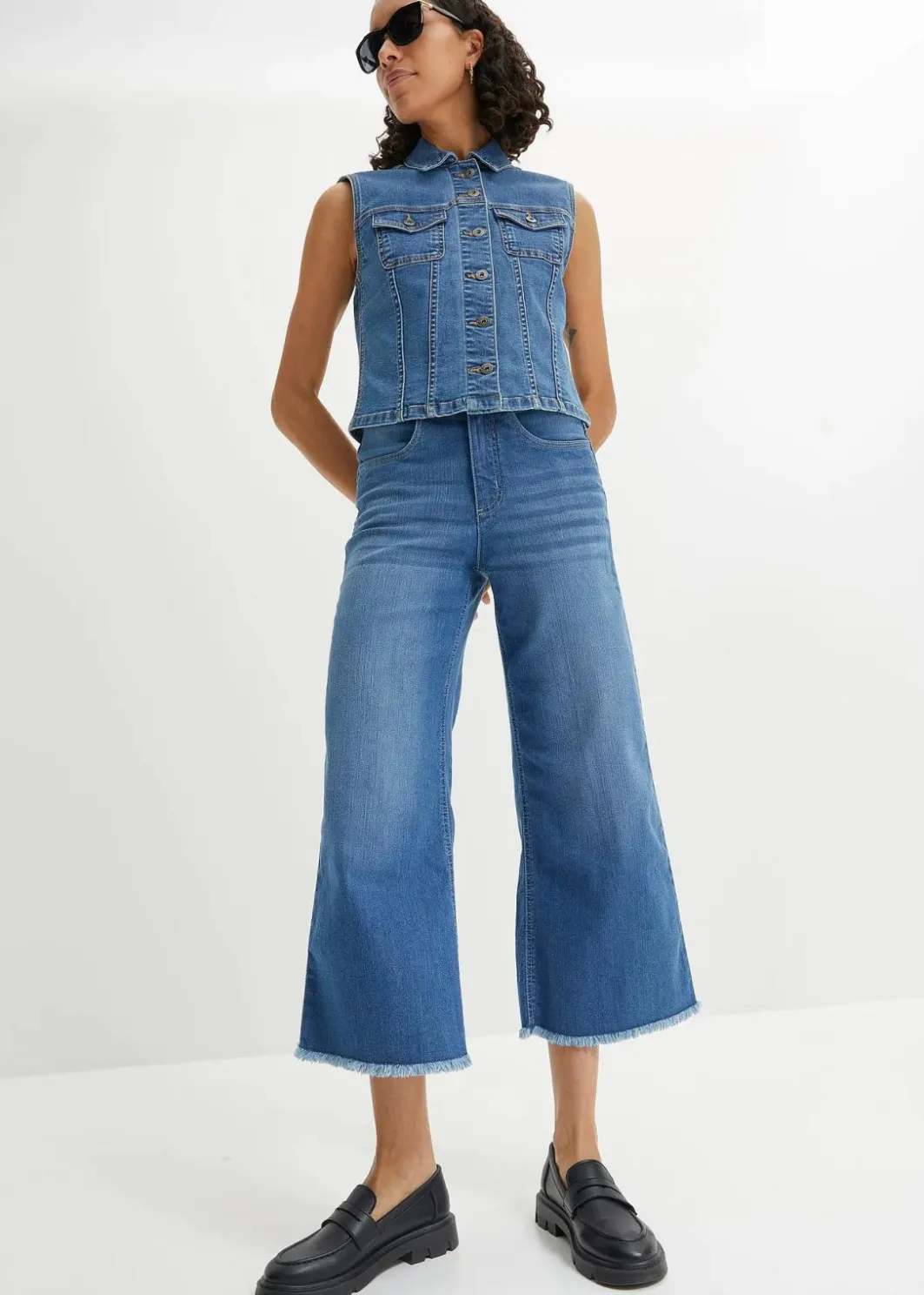 Damen bonprix Bekleidung·Shirts & Tops|Jeans|7/8-Komfort-Stretch-Jeans, Wide Fit