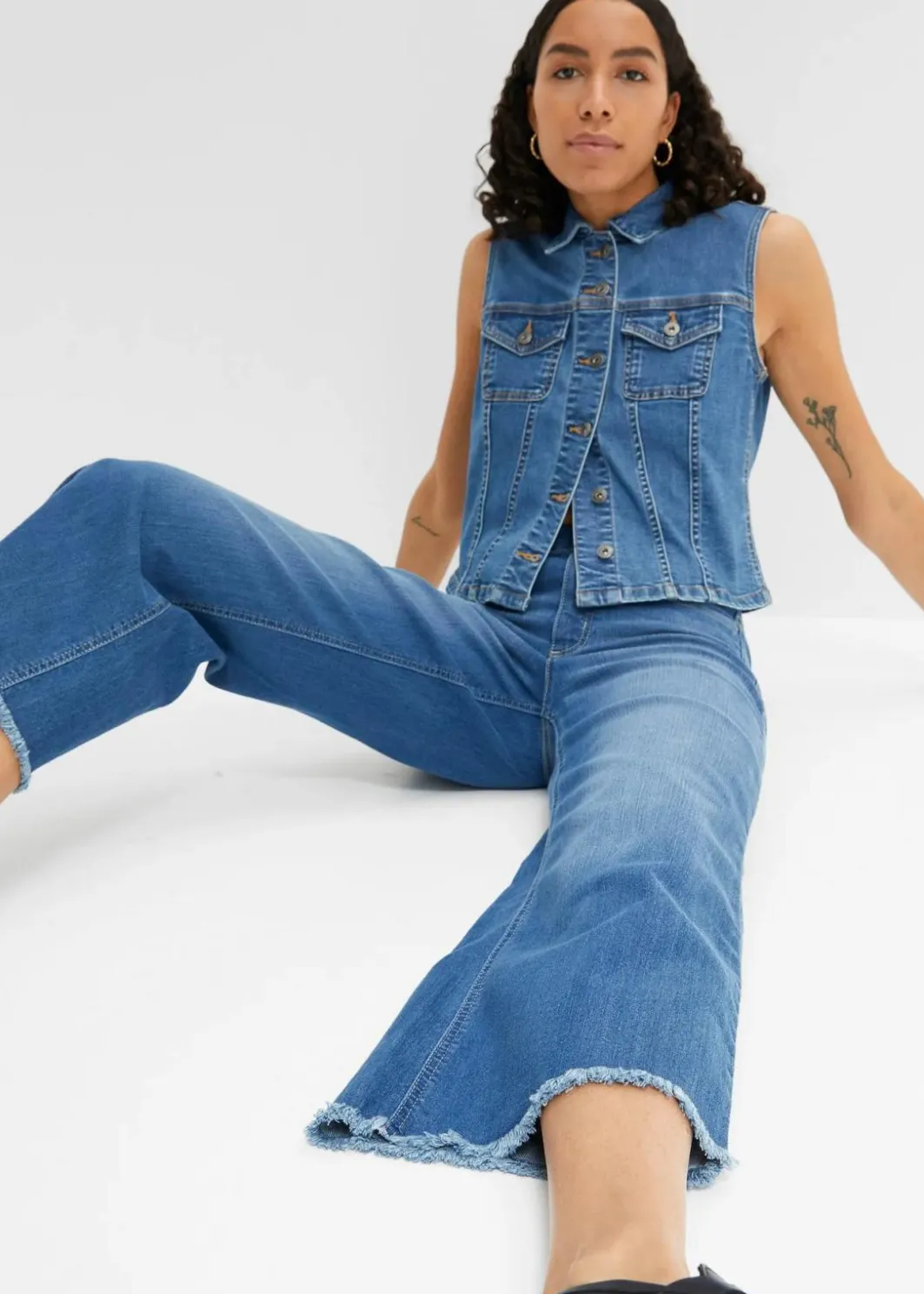 Damen bonprix Bekleidung·Shirts & Tops|Jeans|7/8-Komfort-Stretch-Jeans, Wide Fit