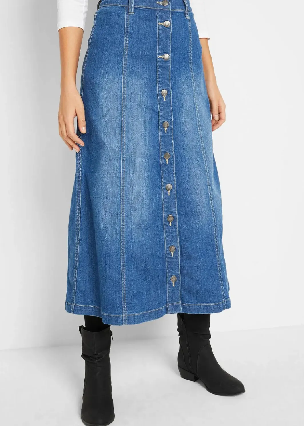 Damen bonprix Bekleidung·Sportbekleidung|Röcke|Komfort-Stretch-Jeansrock, Midi-Länge