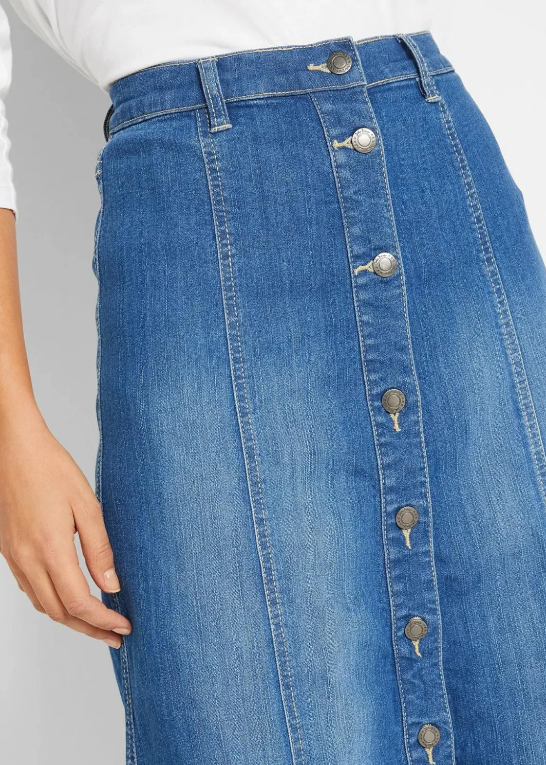 Damen bonprix Bekleidung·Sportbekleidung|Röcke|Komfort-Stretch-Jeansrock, Midi-Länge