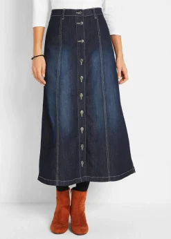 Hot Komfort-Stretch-Jeansrock, Midi-Länge Damen Röcke|Bekleidung·Sportbekleidung