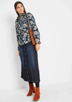 Hot Komfort-Stretch-Jeansrock, Midi-Länge Damen Röcke|Bekleidung·Sportbekleidung