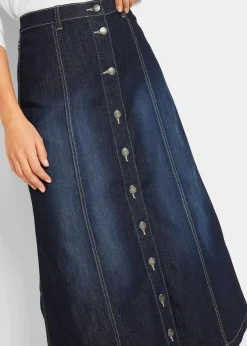 Hot Komfort-Stretch-Jeansrock, Midi-Länge Damen Röcke|Bekleidung·Sportbekleidung