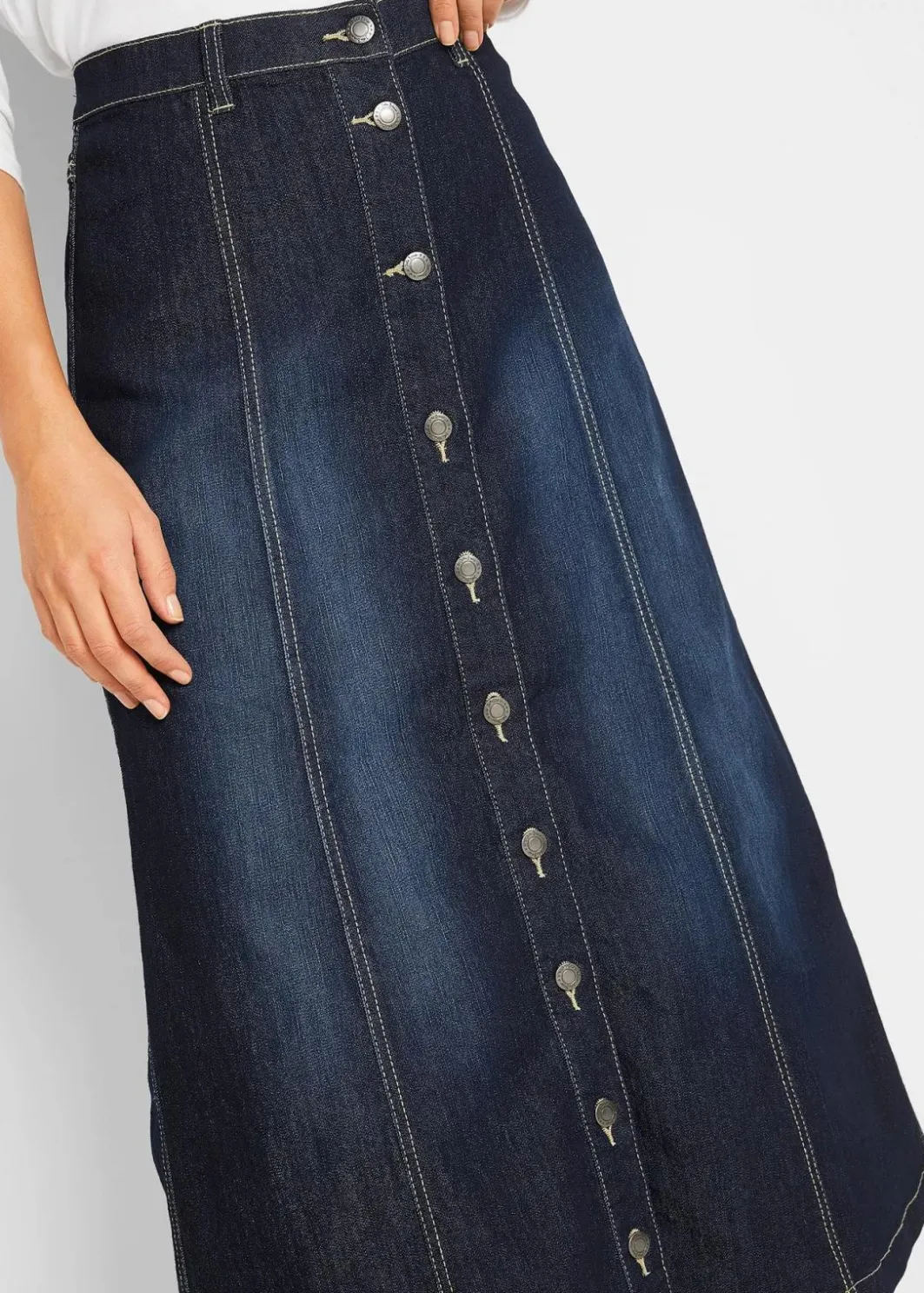 Hot Komfort-Stretch-Jeansrock, Midi-Länge Damen Röcke|Bekleidung·Sportbekleidung