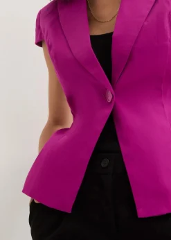 Hot Kurzarm Blazer aus Baumwollsatin Damen Blazer|Bekleidung·Basics