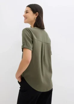 Damen bonprix Bekleidung·Jacken & Mäntel|Blusen & Tuniken|Kurzarmbluse aus festem Viskose-Mix