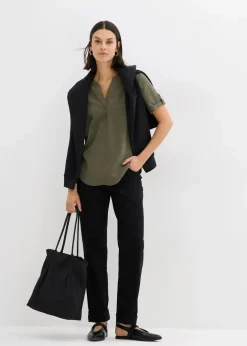 Damen bonprix Bekleidung·Jacken & Mäntel|Blusen & Tuniken|Kurzarmbluse aus festem Viskose-Mix