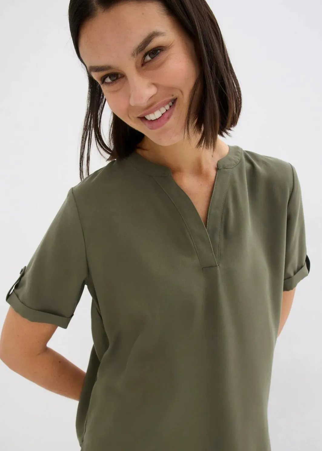 Damen bonprix Bekleidung·Jacken & Mäntel|Blusen & Tuniken|Kurzarmbluse aus festem Viskose-Mix