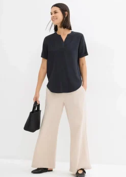 Clearance Kurzarmbluse aus festem Viskose-Mix Damen Blusen & Tuniken|Bekleidung·Jacken & Mäntel