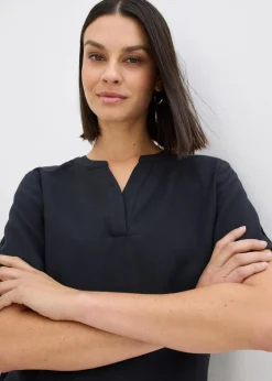 Clearance Kurzarmbluse aus festem Viskose-Mix Damen Blusen & Tuniken|Bekleidung·Jacken & Mäntel