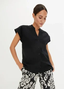 Damen bonprix Bekleidung·Jacken & Mäntel|Blusen & Tuniken|Kurzarmbluse aus luftigem Leinen-Mix