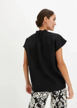 Damen bonprix Bekleidung·Jacken & Mäntel|Blusen & Tuniken|Kurzarmbluse aus luftigem Leinen-Mix